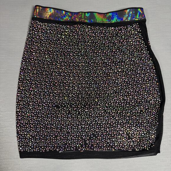 Hot & Delicious Black Silver Rhinestone Mini Skirt Binkini Bottom Womens Medium - Picture 2 of 6